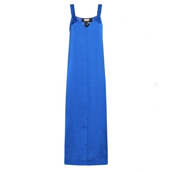 NWT DKNY Silky Satin Maxi Dress SMALL blue Sleeveless V-Neck soft - Picture 4 of 14